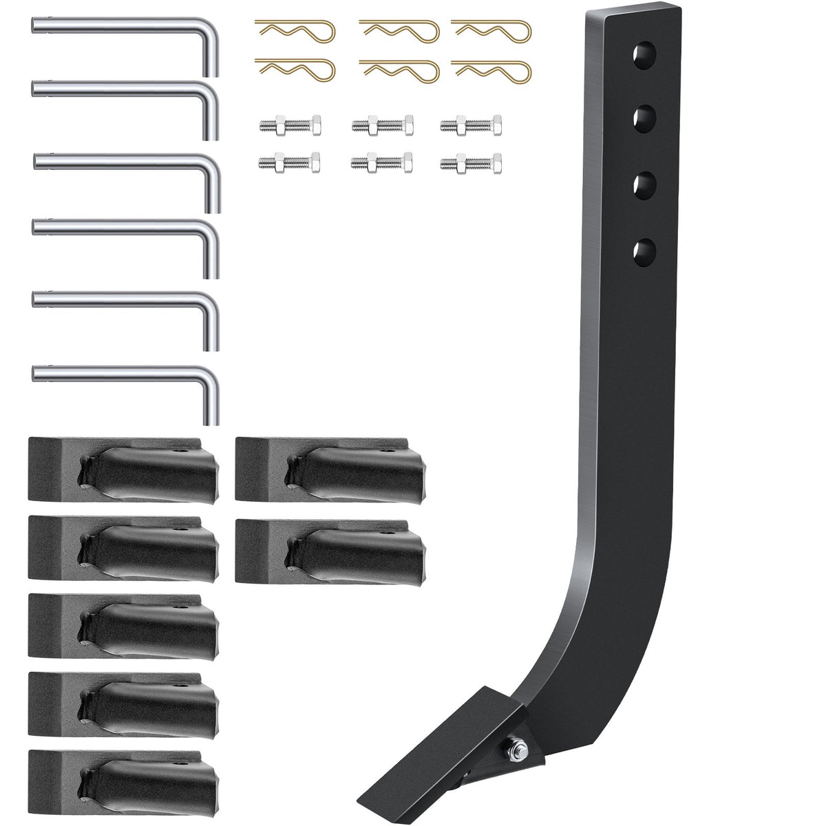 VEVOR Box Blade Shank, 46.6 cm Scarifier Shank, 4 Holes Box Scraper Shank, Ripper Shank with Removable Tapered Teeth and Pins, Adjustable Shanks Assembly for Replacement, Digging, Plowing, 6PCS