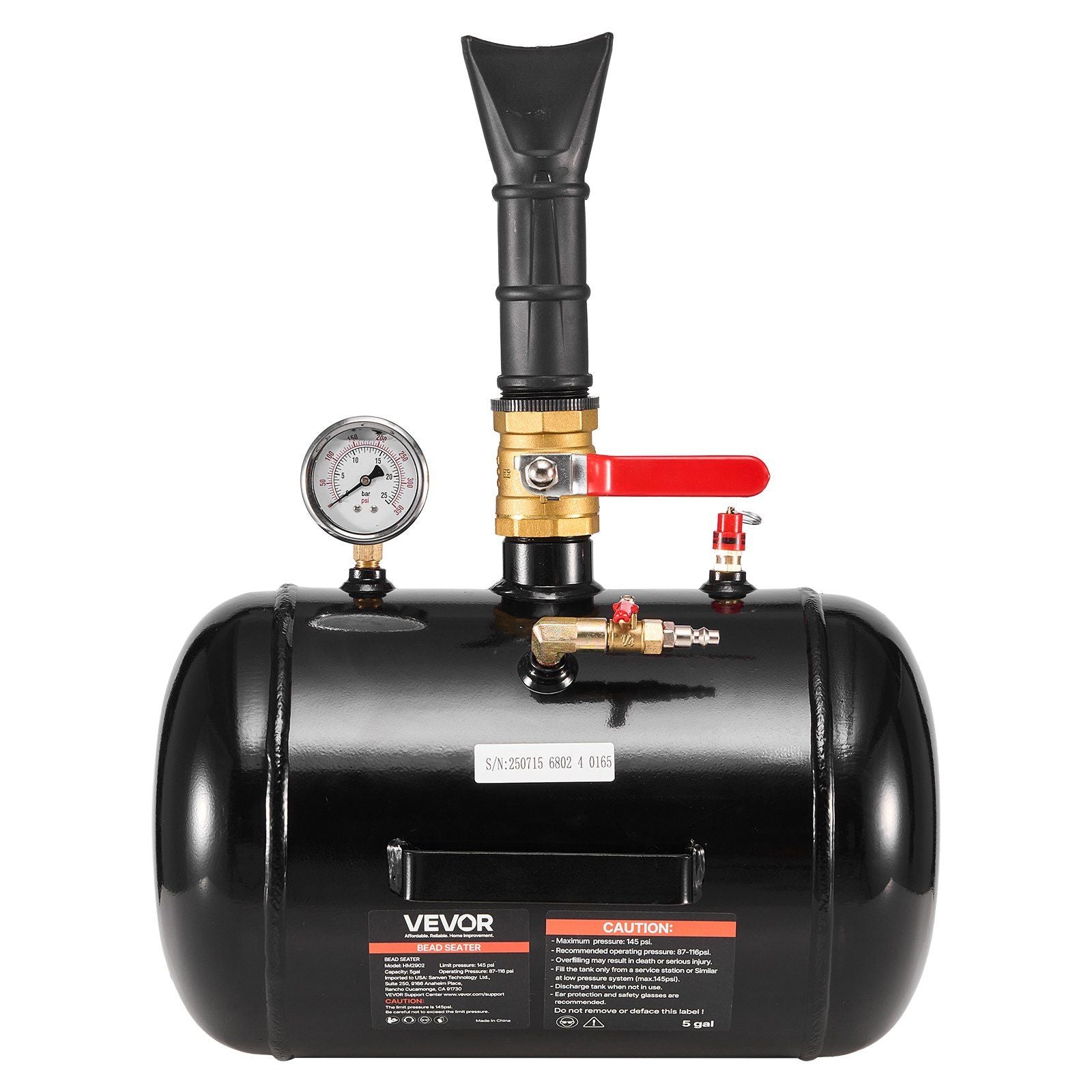 Air Tire Bead Seater, 5 Gal / 18.9 L, Heavy Duty Tire Bead Blaster Tool, 87-116 PSI Operating Pressure, Air Trigger Seating Inflator for Pickup, Truck, ATV, Jeep, Van, Lawn Tractor, RV, Black