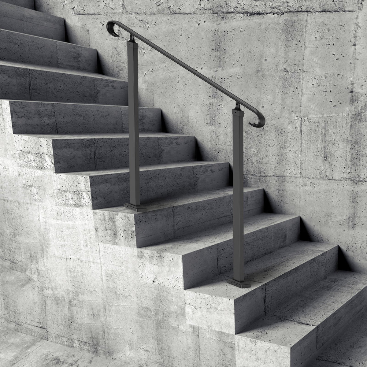 VEVOR Handrails for Outdoor Steps, Fit 1-3 Steps Outdoor Stair Railing, Wrought Iron Handrail, Adjustable Front Porch Hand Rail, Black Transitional Hand railings for Concrete Steps or Wooden Stairs