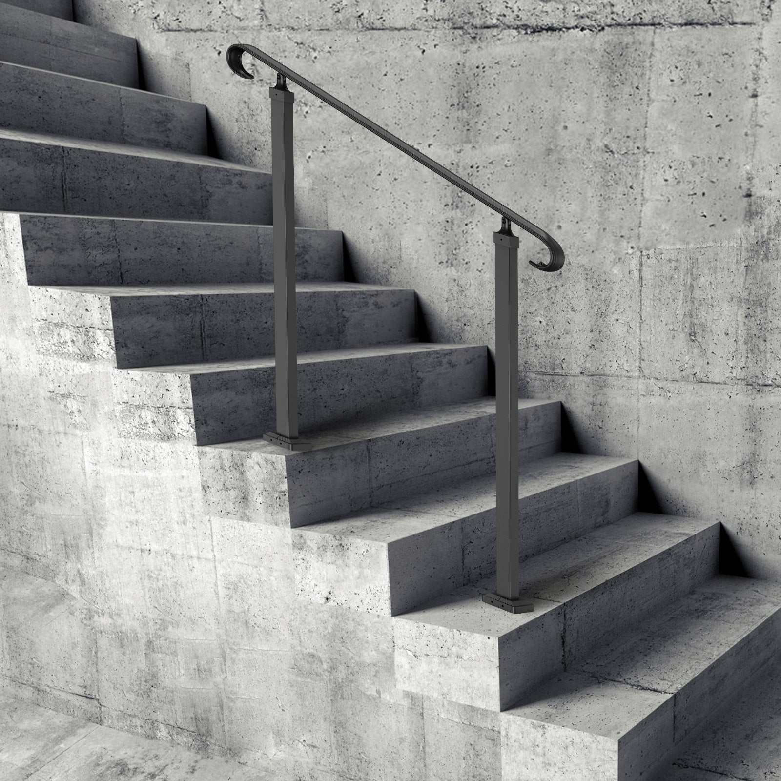 VEVOR Handrails for Outdoor Steps, Fit 1-3 Steps Outdoor Stair Railing, Wrought Iron Handrail, Adjustable Front Porch Hand Rail, Black Transitional Hand railings for Concrete Steps or Wooden Stairs