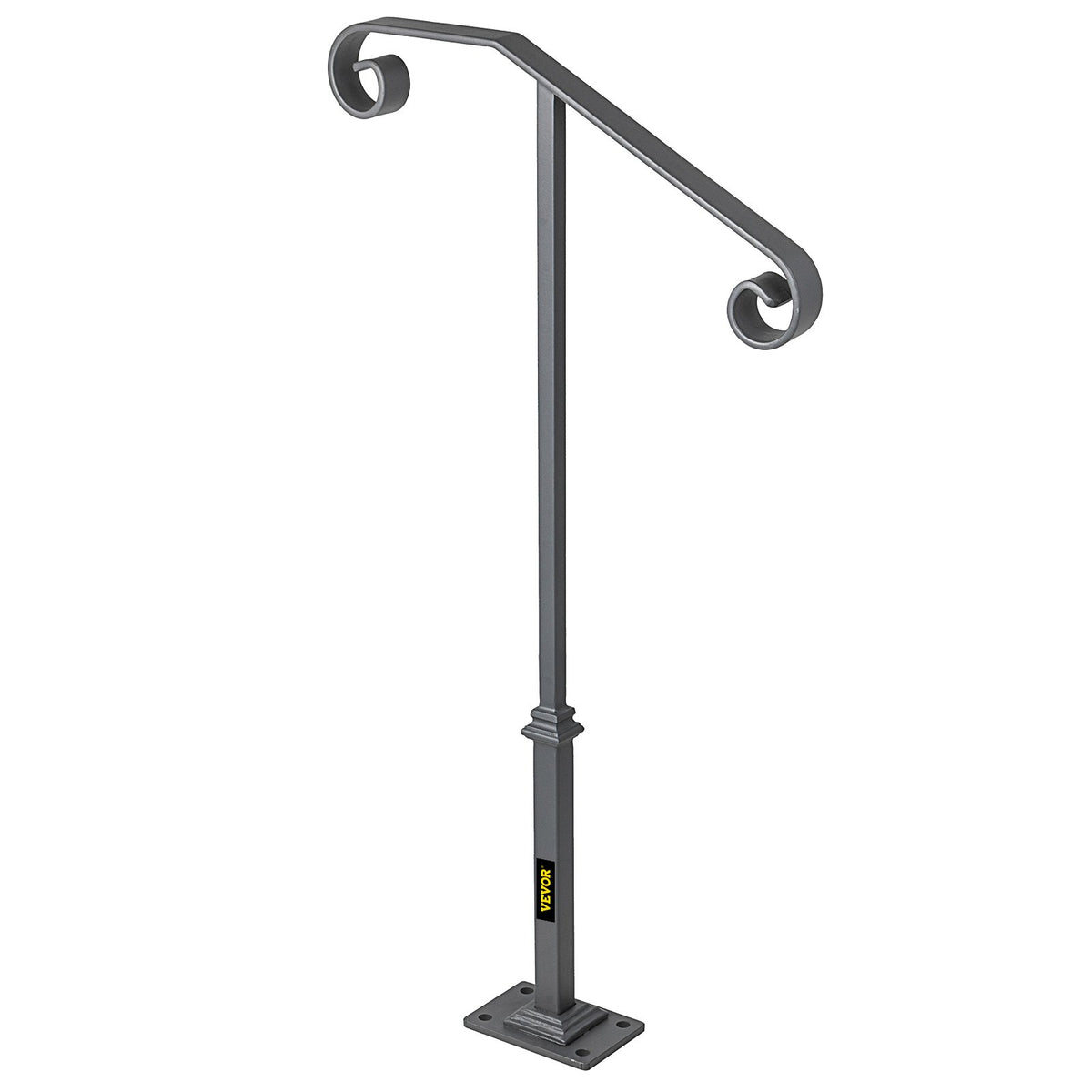 VEVOR Handrails for Outdoor Steps, Fit 1 or 2 Steps Outdoor Stair Railing, Single Post Wrought Iron Handrail, Gray Transitional Porch Railings for Concrete Steps or Wooden Stairs with Base