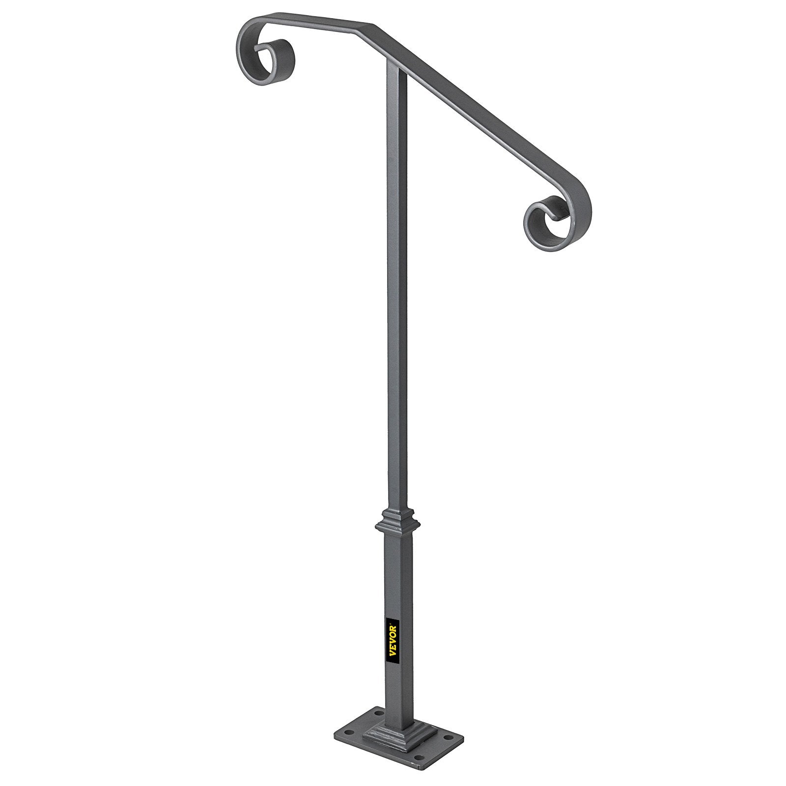 VEVOR Handrails for Outdoor Steps, Fit 1 or 2 Steps Outdoor Stair Railing, Single Post Wrought Iron Handrail, Gray Transitional Porch Railings for Concrete Steps or Wooden Stairs with Base