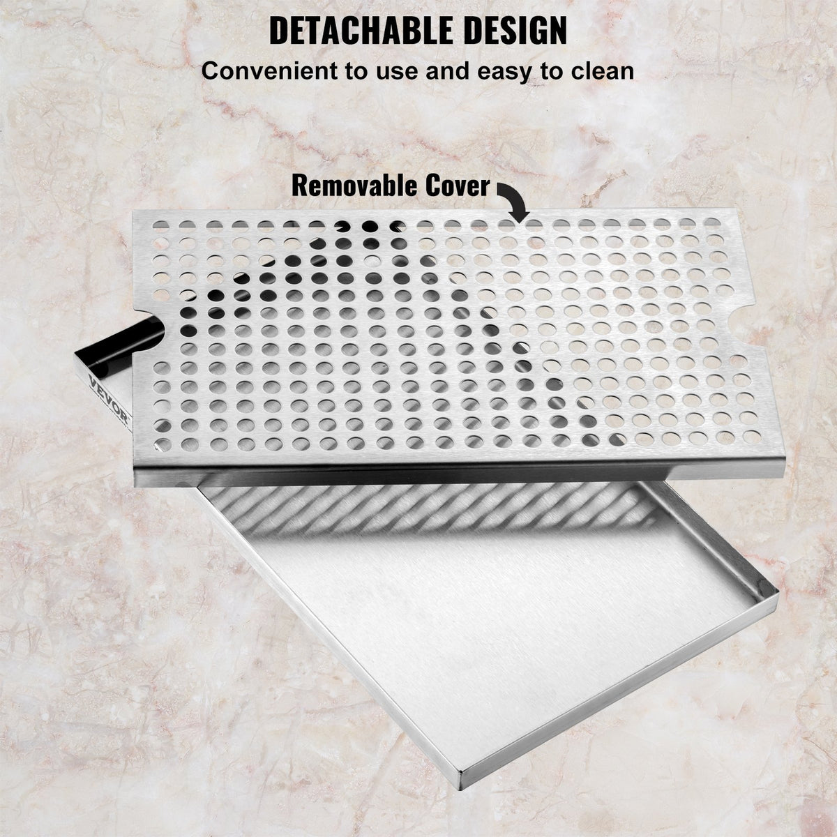 VEVOR Beer Drip Tray, 304 Stainless Steel Kegerator Drip Trays with 4 Non-Slip Rubber Pads and Detachable Cover, Heat / Cold Resistant Beer Tower Drip Pan for Bar Restaurant Coffee Shop Home