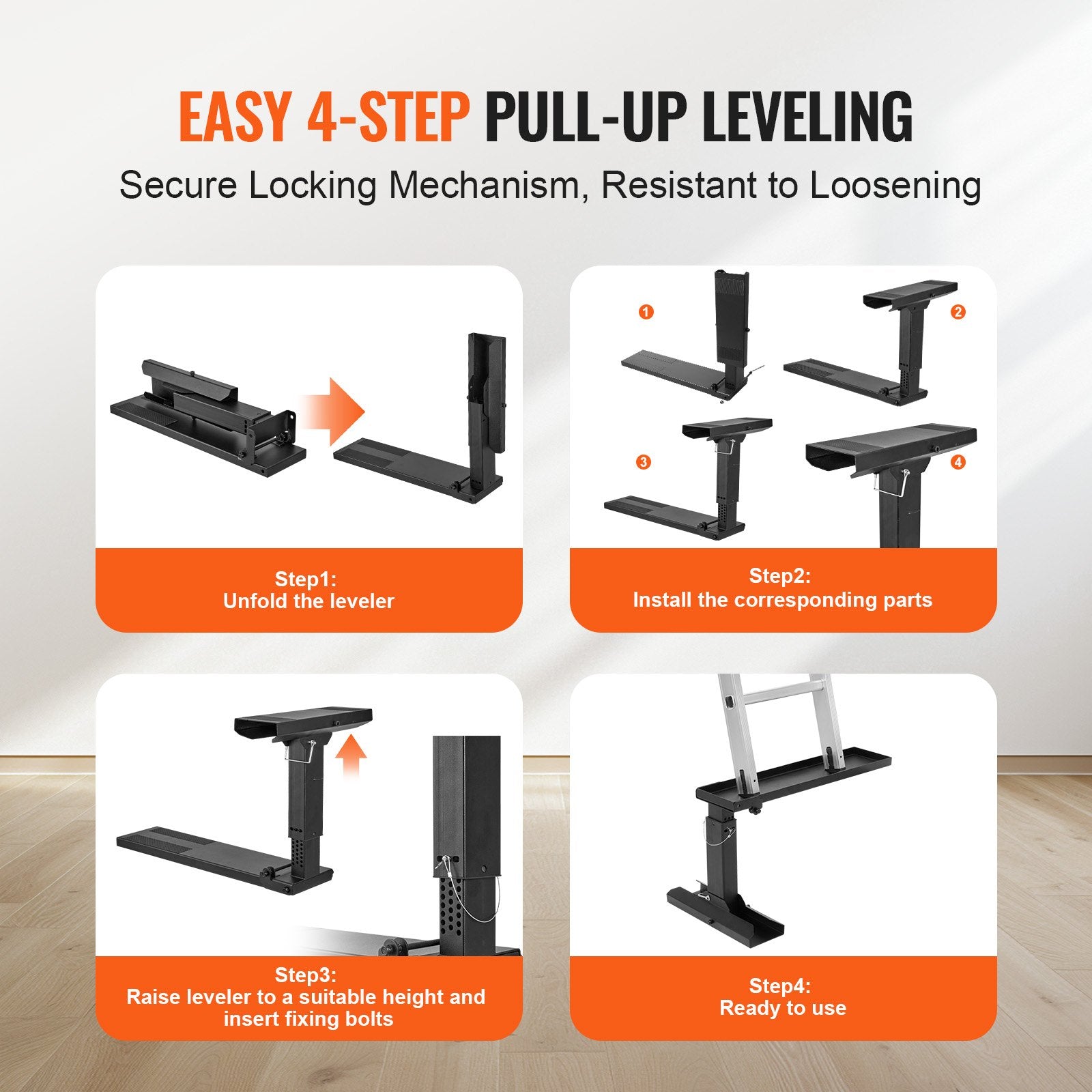 VEVOR Ladder Levler, 29.8 L x 11.4-18 in H Support Surface, Steel Ladder Leveling Tool, Folding Pitch Hopper, Stair Ladder Stabilizer Easy to Use,Extension Ladder Accessories for Uneven Ground