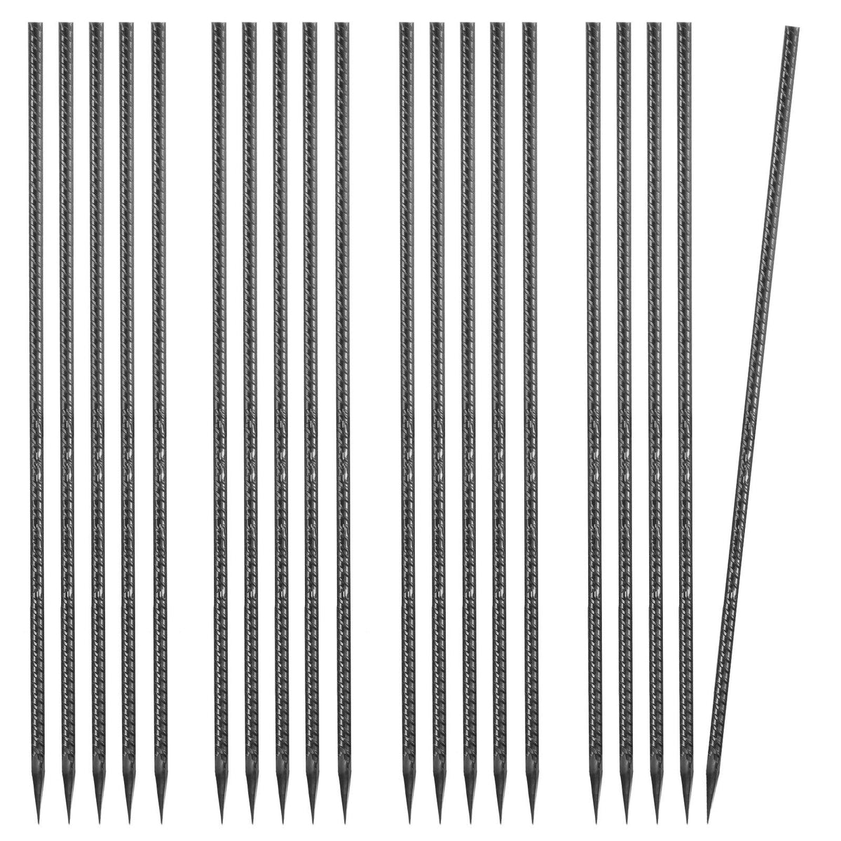Rebar Stakes, 609.6 mm, Heavy-Duty 12 mm Diameter, Straight Galvanized Steel Ground Anchors with Chisel Point End &amp; Rust-Resistant Coating, for Gardening Support, Fence, Camping Tents (20-Pack)
