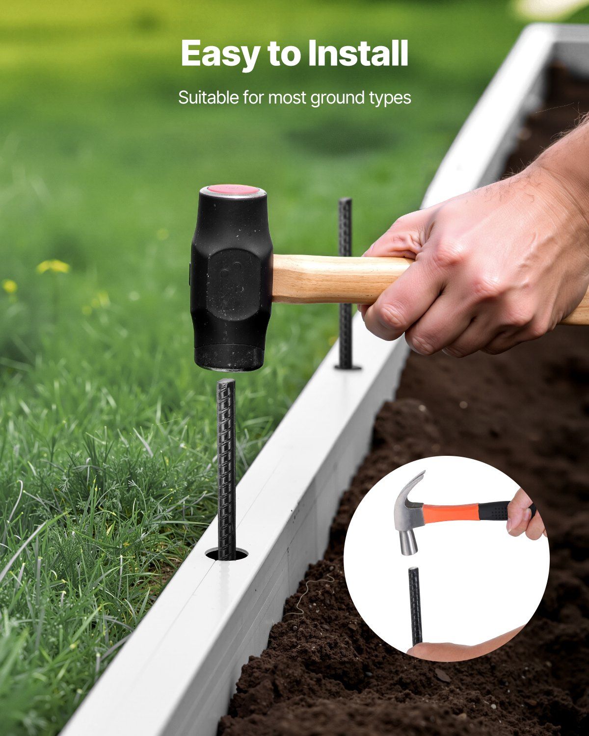 Rebar Stakes, 609.6 mm, Heavy-Duty 12 mm Diameter, Straight Galvanized Steel Ground Anchors with Chisel Point End & Rust-Resistant Coating, for Gardening Support, Fence, Camping Tents (20-Pack)