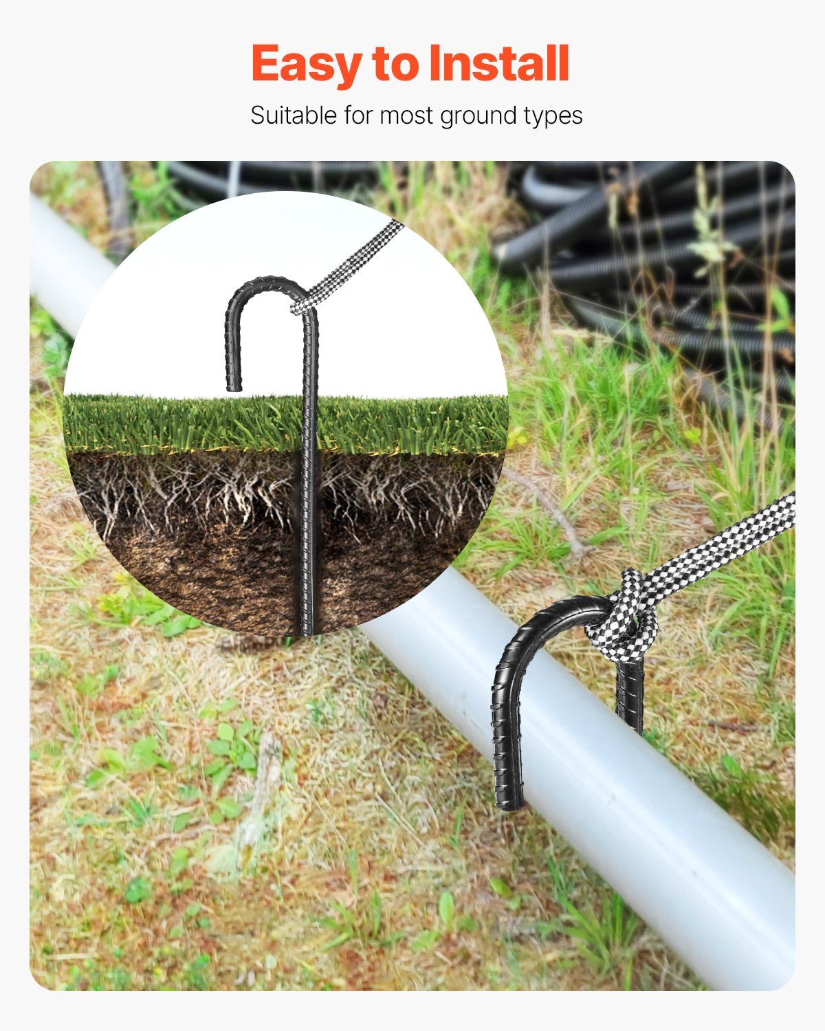 Rebar Stakes, 304.8 mm, Heavy-Duty 10 mm Diameter J Hook, Galvanized Steel Ground Anchors with Chisel Point End & Rust-Resistant Coating, for Gardening Support, Fence, Camping Tents (16-Pack)