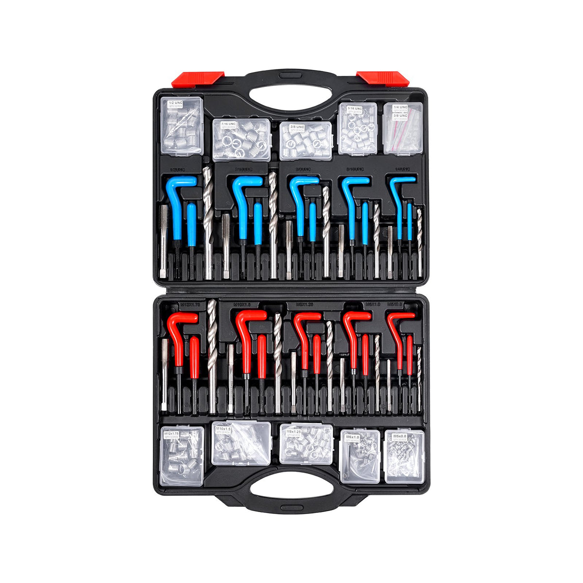 VEVOR Helicoil Thread Repair Kit, 338-Piece SAE and Metric Rethreading Tool Kit, M5, M6, M8, M10, M12, 1/4", 5/16", 3/8", 7/16", 1/2", HSS Drill Bits Thread Inserts Taps Breakoff Installation Tools