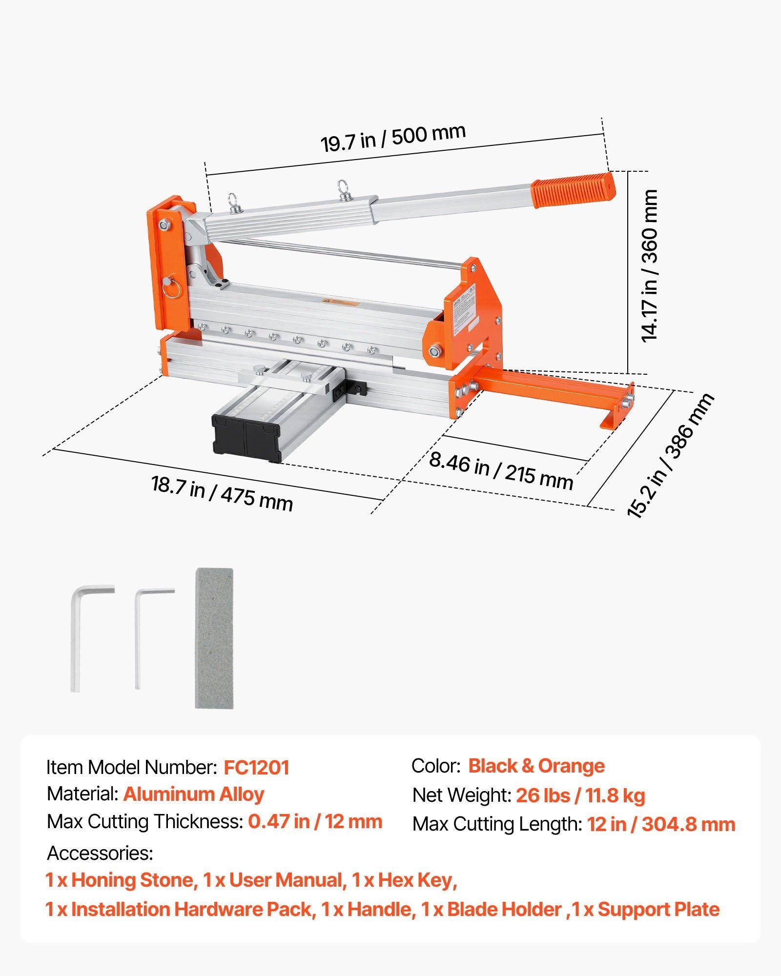 304.8mm Vinyl Floor Cutter, 12mm Thick Laminate Flooring Cutter with Upgraded Labor-Saving Aluminum-Alloy Lever, Telescoping Support Plate, Cuts Certain Engineered Wood, LVT, VCT, SPC, LVP, WPC