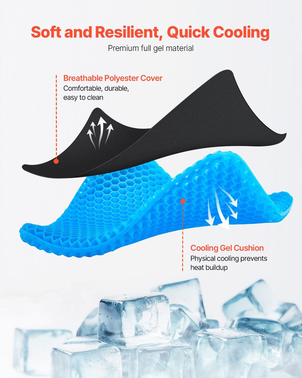 VEVOR Seat Cushion Cooling Gel Seat Chair Cushion for Hips Back Pressure Relief