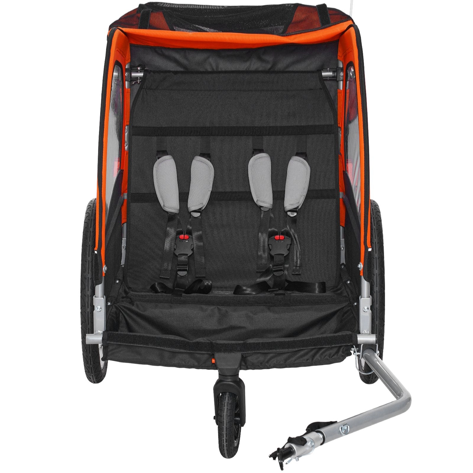 VEVOR Bike Trailer for Toddlers, Kids, Double Seat, 45 kg Load, 2-In-1 Canopy Carrier Converts to Stroller, Tow Behind Foldable Child Bicycle Trailer with Universal Bicycle Coupler, Orange and Gray