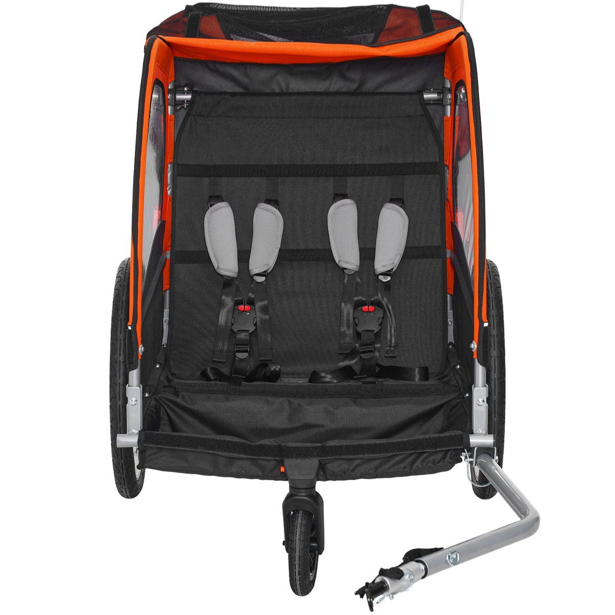 VEVOR Bike Trailer for Toddlers, Kids, Double Seat, 45 kg Load, 2-In-1 Canopy Carrier Converts to Stroller, Tow Behind Foldable Child Bicycle Trailer with Universal Bicycle Coupler, Orange and Gray