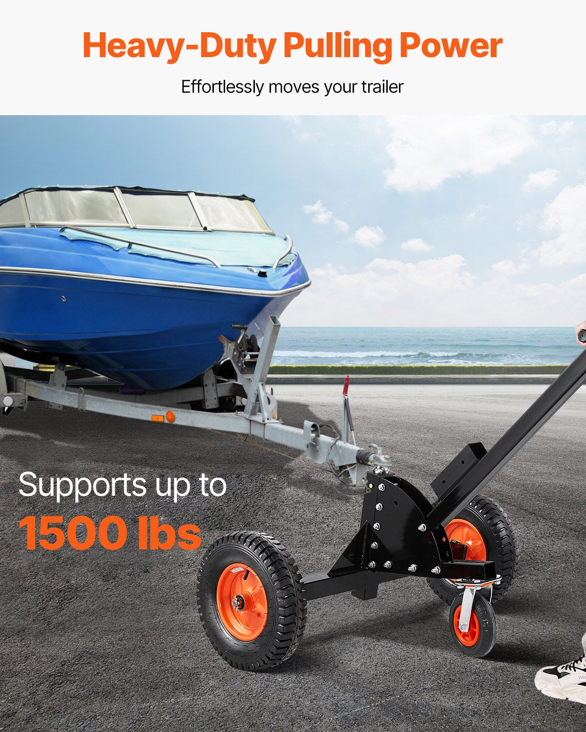 VEVOR Trailer Dolly, 1500lbs Tongue Weight Capacity, 2 in 1 Trailer Mover with 2 in Ball, 16 in Pneumatic Tires and Universal Wheel, Portable Tow Dolly for Moving Car RV Trailer