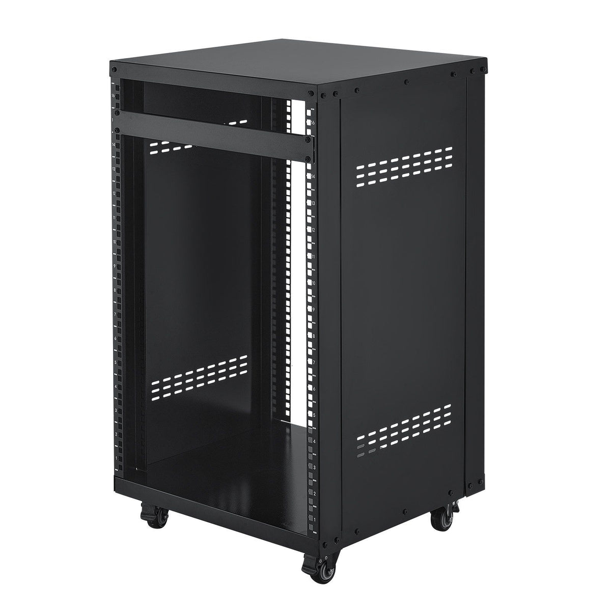 16U AV Rack, 90.7 kg Max Load Capacity, Home Recording Studio Rack with Lockable Caster Wheels, Open Frame Server Cabinet, Special Vent Design, for Audio Video Musical &amp; IT Equipment Mounting