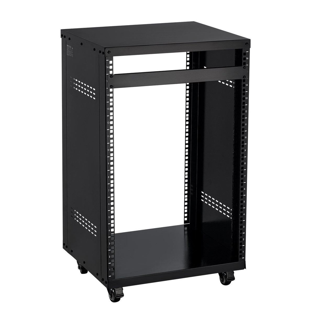 16U AV Rack, 90.7 kg Max Load Capacity, Home Recording Studio Rack with Lockable Caster Wheels, Open Frame Server Cabinet, Special Vent Design, for Audio Video Musical & IT Equipment Mounting