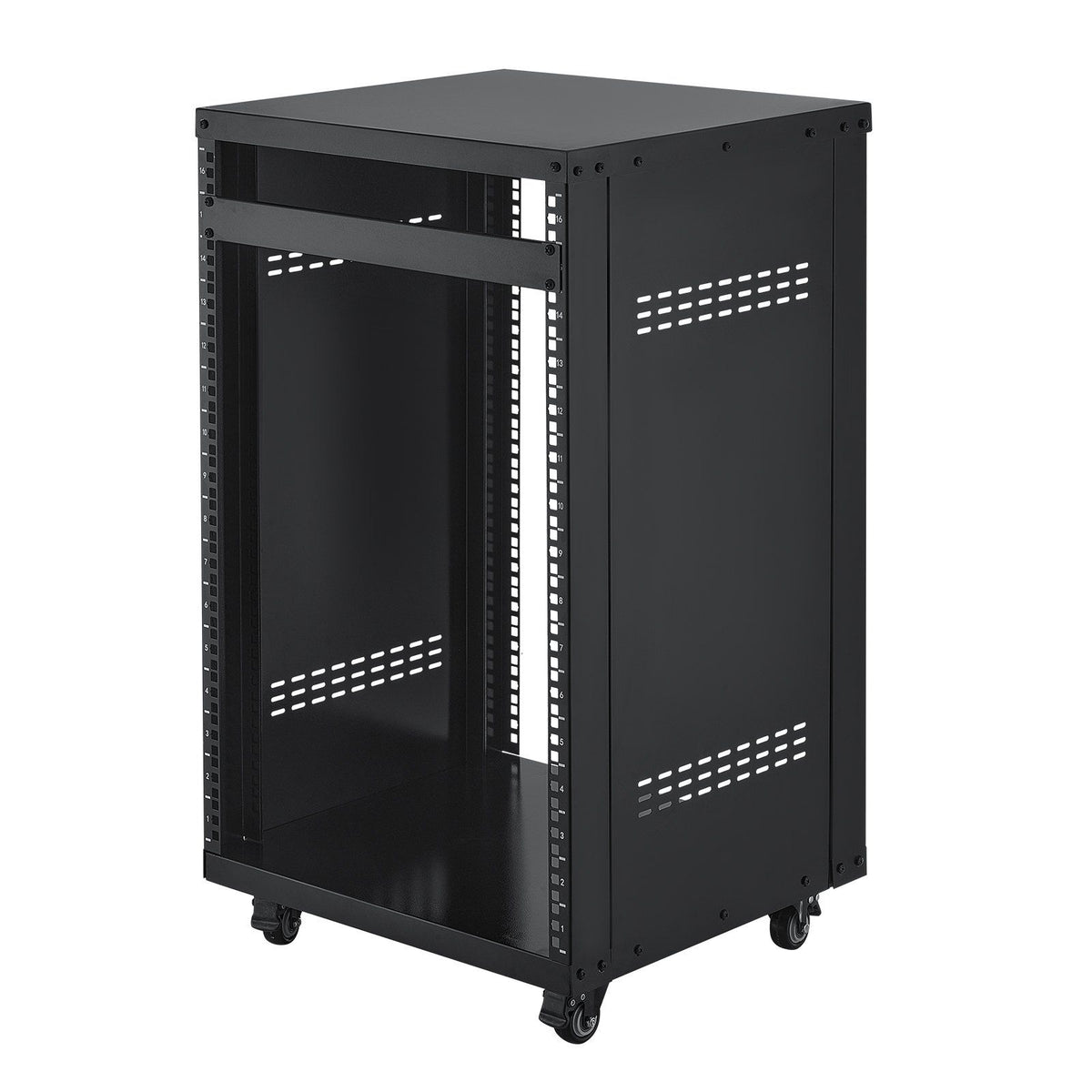 16U AV Rack, 90.7 kg Max Load Capacity, Home Recording Studio Rack with Lockable Caster Wheels, Open Frame Server Cabinet, Special Vent Design, for Audio Video Musical & IT Equipment Mounting