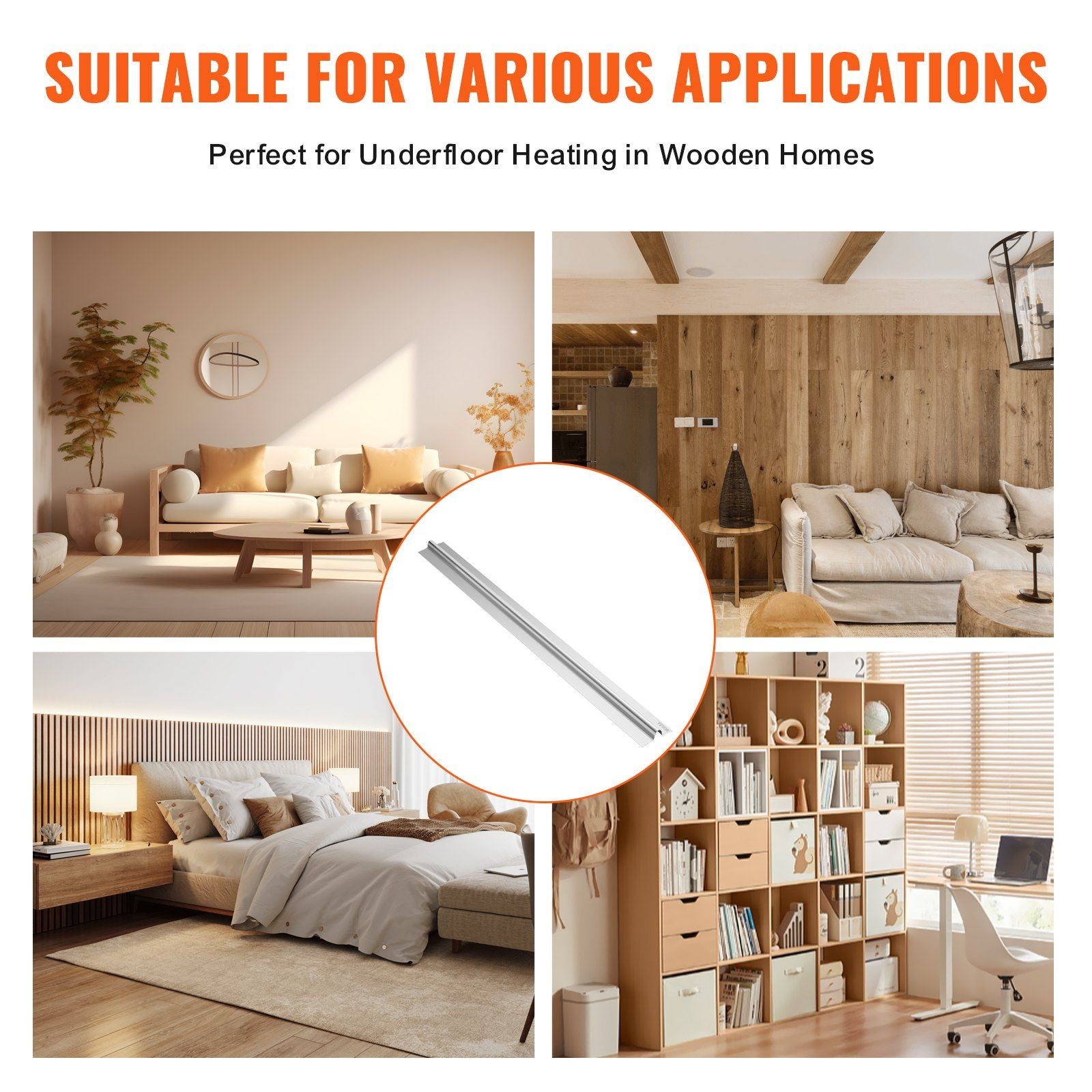 PEX Heat Transfer Plates 1.2m, Radiant Heat Plates for 19mm PEX Pipe, Durable Aluminum & Easy Trimming and Install Underfloor Heat Tubing Plates, Perfect for Wooden Floors (100pcs)