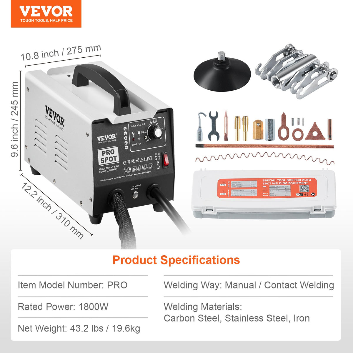 VEVOR Stud Welder Dent Repair Kit, 1.8KW Spot Welder Dent Puller with Auto/Manual Welding & 7 Versatile Modes, Auto Body Spot Welding Dent Puller Machine for Car, Truck Dent Repair