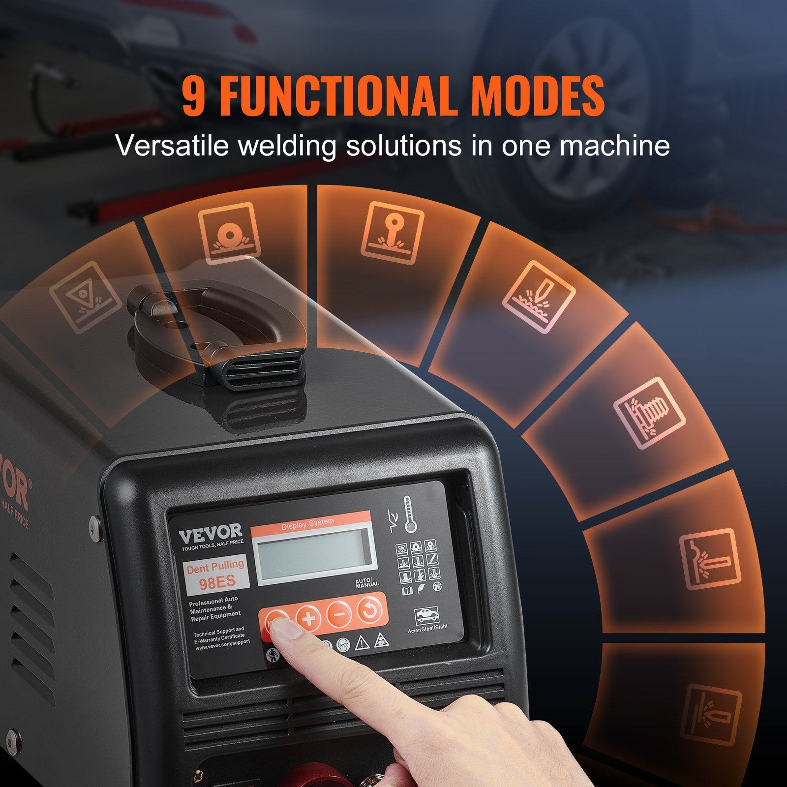 VEVOR Stud Welder Dent Repair Kit, 3KW Spot Welder Dent Puller with Auto/Manual Welding & 9 Versatile Modes, Auto Body Spot Welding Dent Puller Machine for Car, Truck Dent Repair
