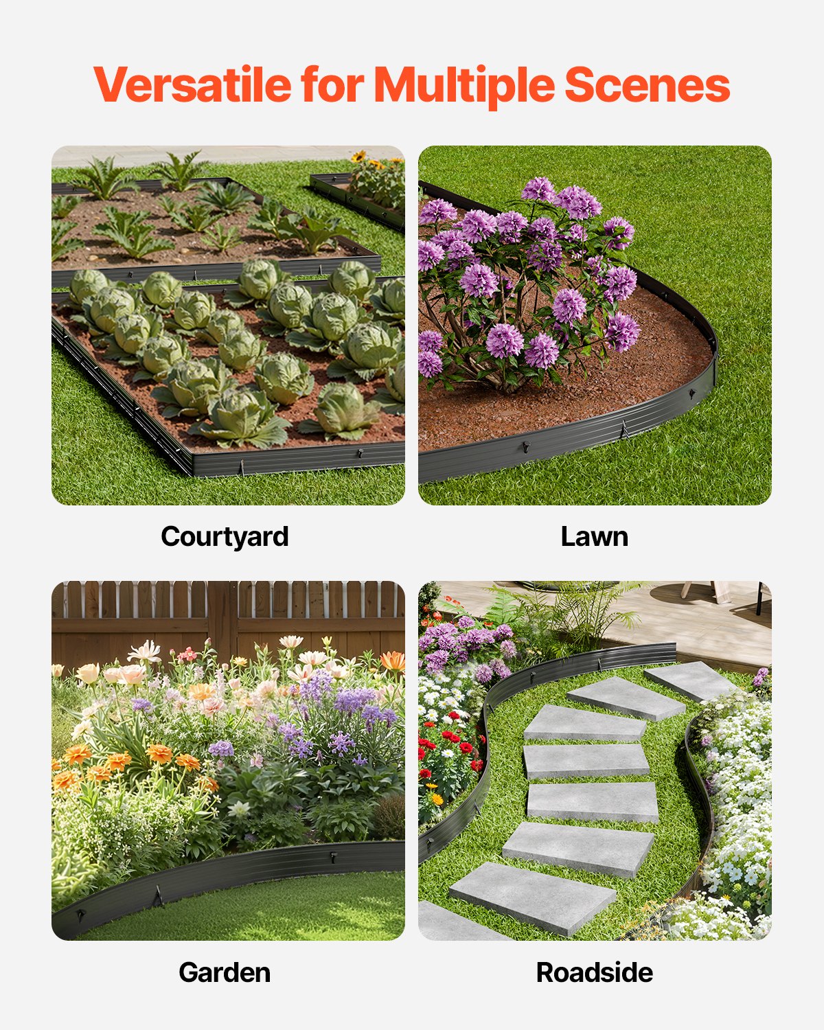 VEVOR Metal Landscape Edging, 8 Packs 72 in Rust-Resistant Aluminum Alloy Landscape Edging, Bendable Garden Edging Border, Heavy Duty Lawn Edging Fence for Flower Bed Yard Pathway