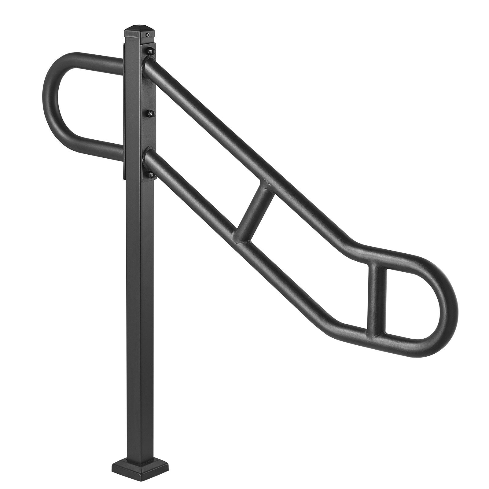 VEVOR Single Post Handrail for Outdoor 1-3 Steps, 40.5" L x 35.4" H Metal Bent Stair Handrails, Floor Mounted Carbon Steel Stair Railing, U-Shaped Post Grab Rails with 2 Anti-Skid Crossbar for Garage