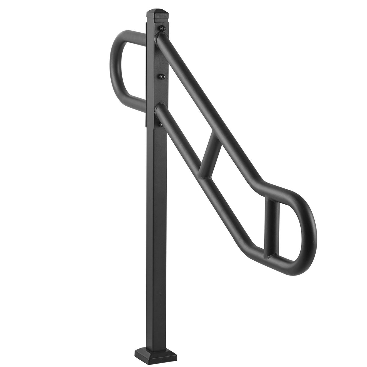VEVOR Single Post Handrail for Outdoor 1-3 Steps, 40.5" L x 35.4" H Metal Bent Stair Handrails, Floor Mounted Carbon Steel Stair Railing, U-Shaped Post Grab Rails with 2 Anti-Skid Crossbar for Garage
