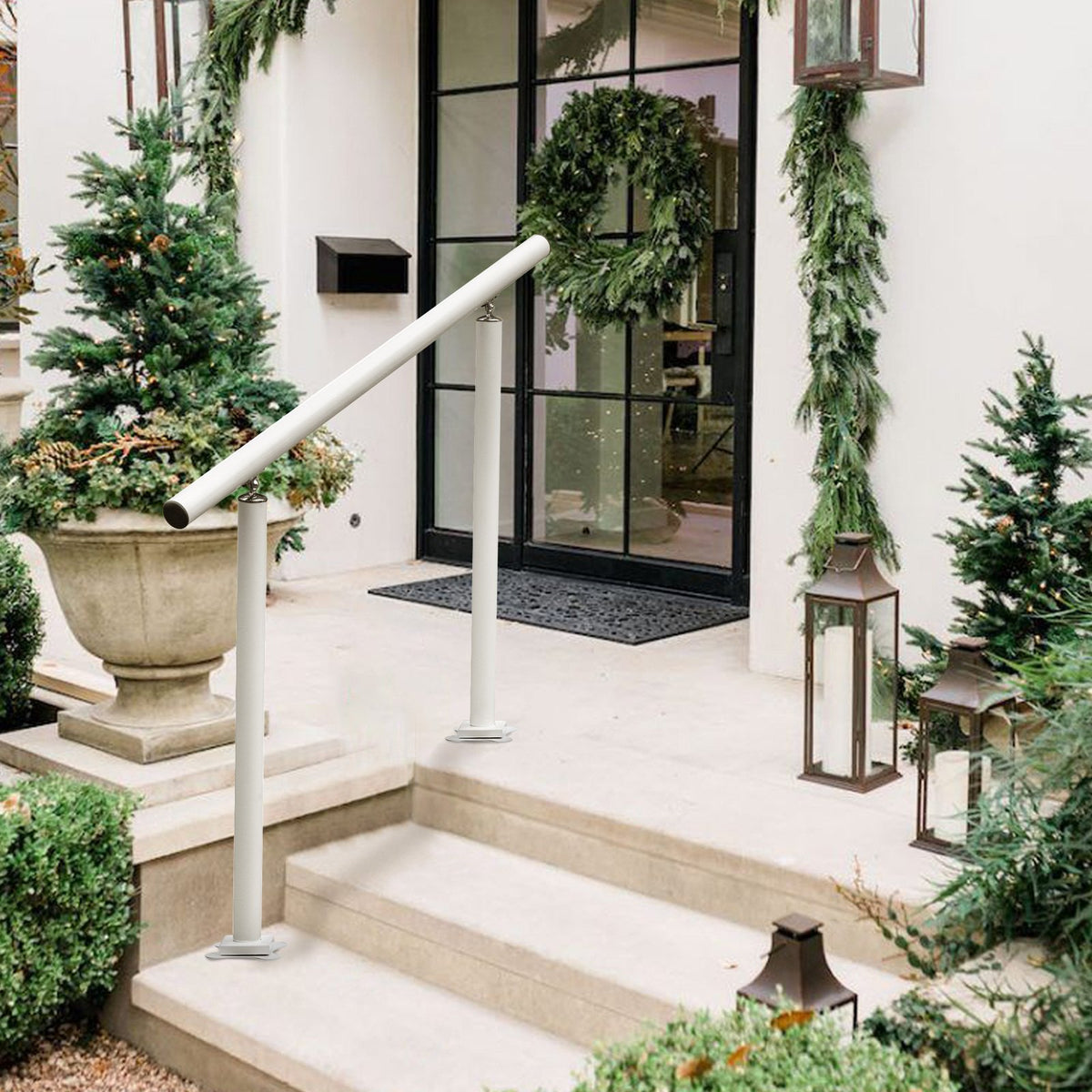 VEVOR Handrail Outdoor Stairs, 3ft, 34 Inch Outdoor Handrail, Outdoor Stair Railing Adjustable from 0 to 60 Degrees Handrail for Stairs Outdoor White Aluminum Stair Railing for Garden, Office Area