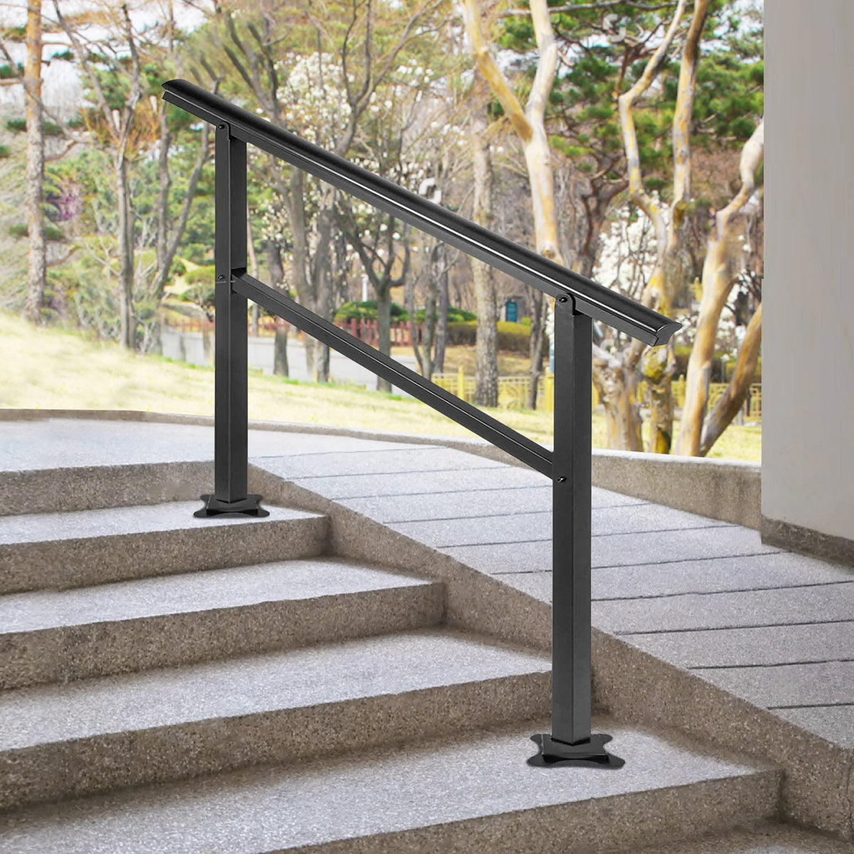 VEVOR Handrail Outdoor Stairs 47.6 X 35.2 Inch Outdoor Handrail Outdoor Stair Railing Adjustable from 0 to 30 Degrees Handrail for Stairs Outdoor Aluminum Black Stair Railing Fit 3-4 Steps
