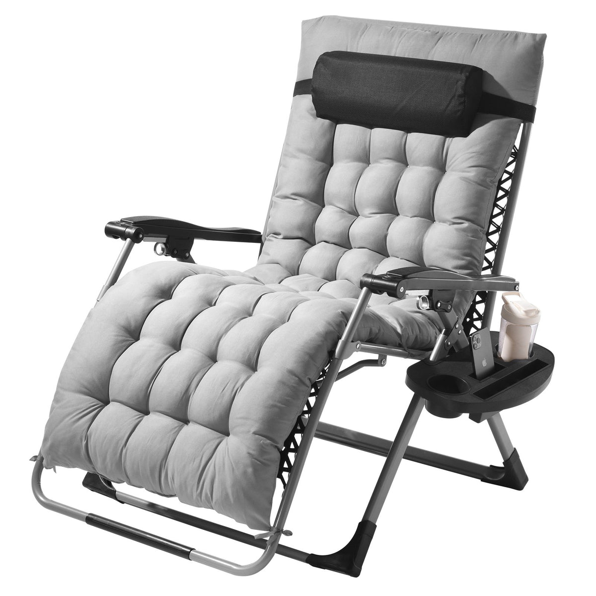 VEVOR Zero Gravity Chair, 33 inch Zero Gravity Recliner Lounge Chair for Indoor and Outdoor, Adjustable Anti Gravity Chair with Cushion, Headrest, Footrest, and Cupholder, 500 lbs, Gray