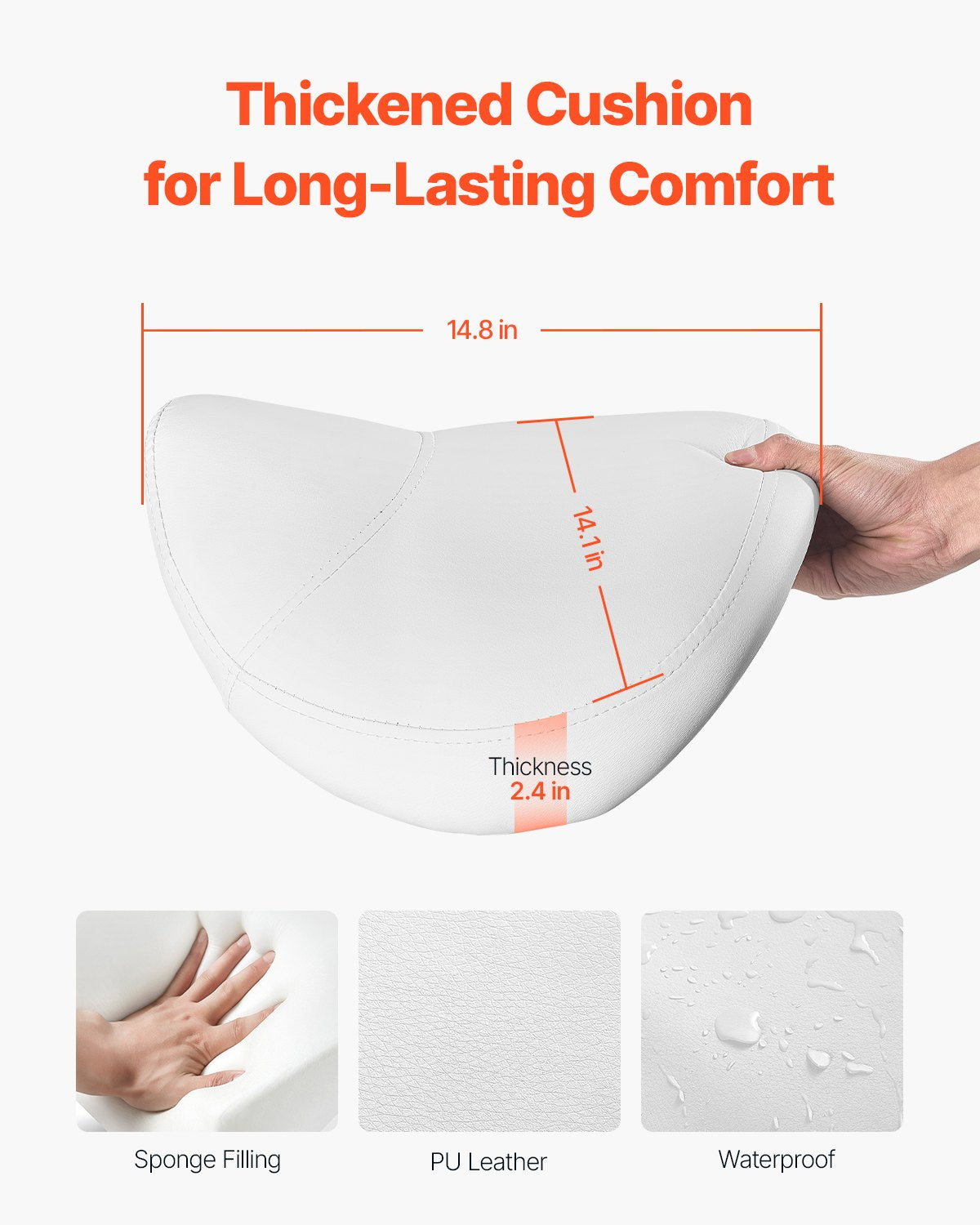 VEVOR Saddle Rolling Stool, PU Leather Rolling Stool with Wheels, 360° Swivel Drafting Stool with Thickened Cushion, Height Adjustable Rolling Work SPA Stool, for Office, Home, Salon & Bar, White