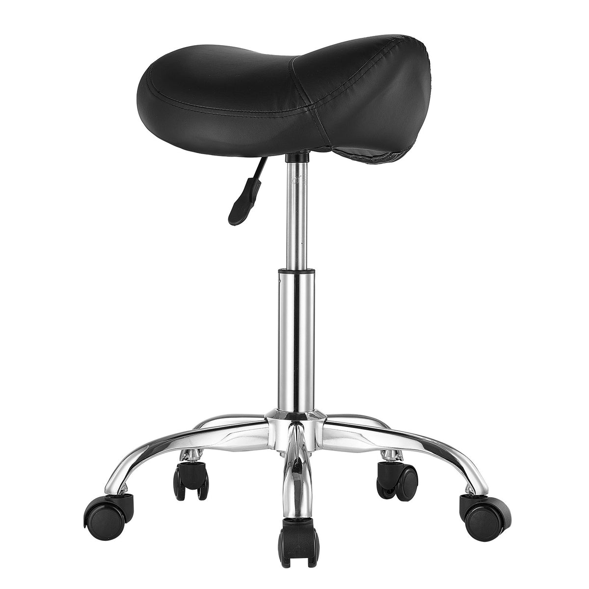VEVOR Saddle Rolling Stool, PU Leather Rolling Stool with Wheels, 360° Swivel Drafting Stool with Thickened Cushion, Height Adjustable Rolling Work SPA Stool, for Office, Home, Salon &amp; Bar, Black