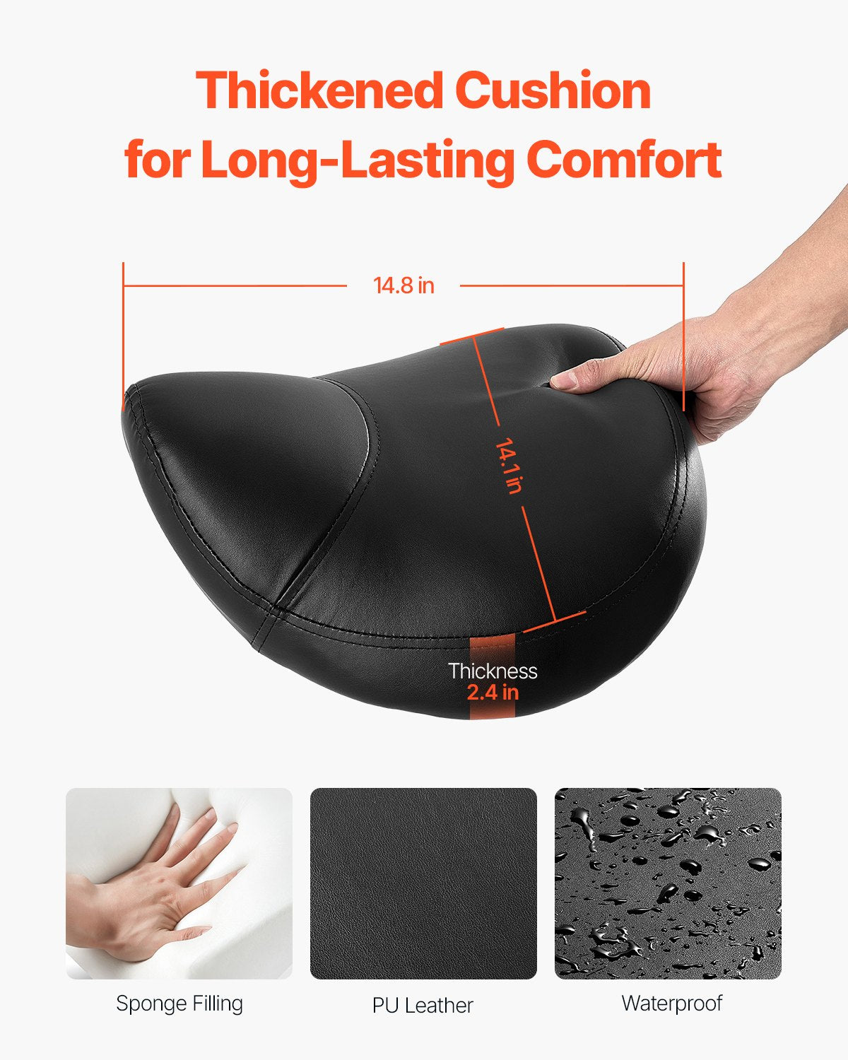 VEVOR Saddle Rolling Stool, PU Leather Rolling Stool with Wheels, 360° Swivel Drafting Stool with Thickened Cushion, Height Adjustable Rolling Work SPA Stool, for Office, Home, Salon & Bar, Black