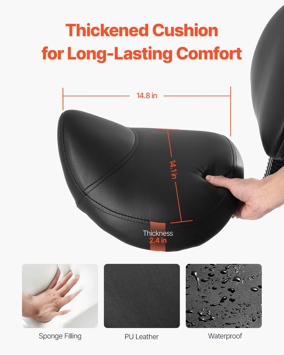 Saddle Rolling Stool, PU Leather Rolling Stool with Backrest, 360° Swivel Drafting Stool with Thickened Cushion, Height Adjustable Rolling Work SPA Stool, for Office, Home, Salon & Bar, Black