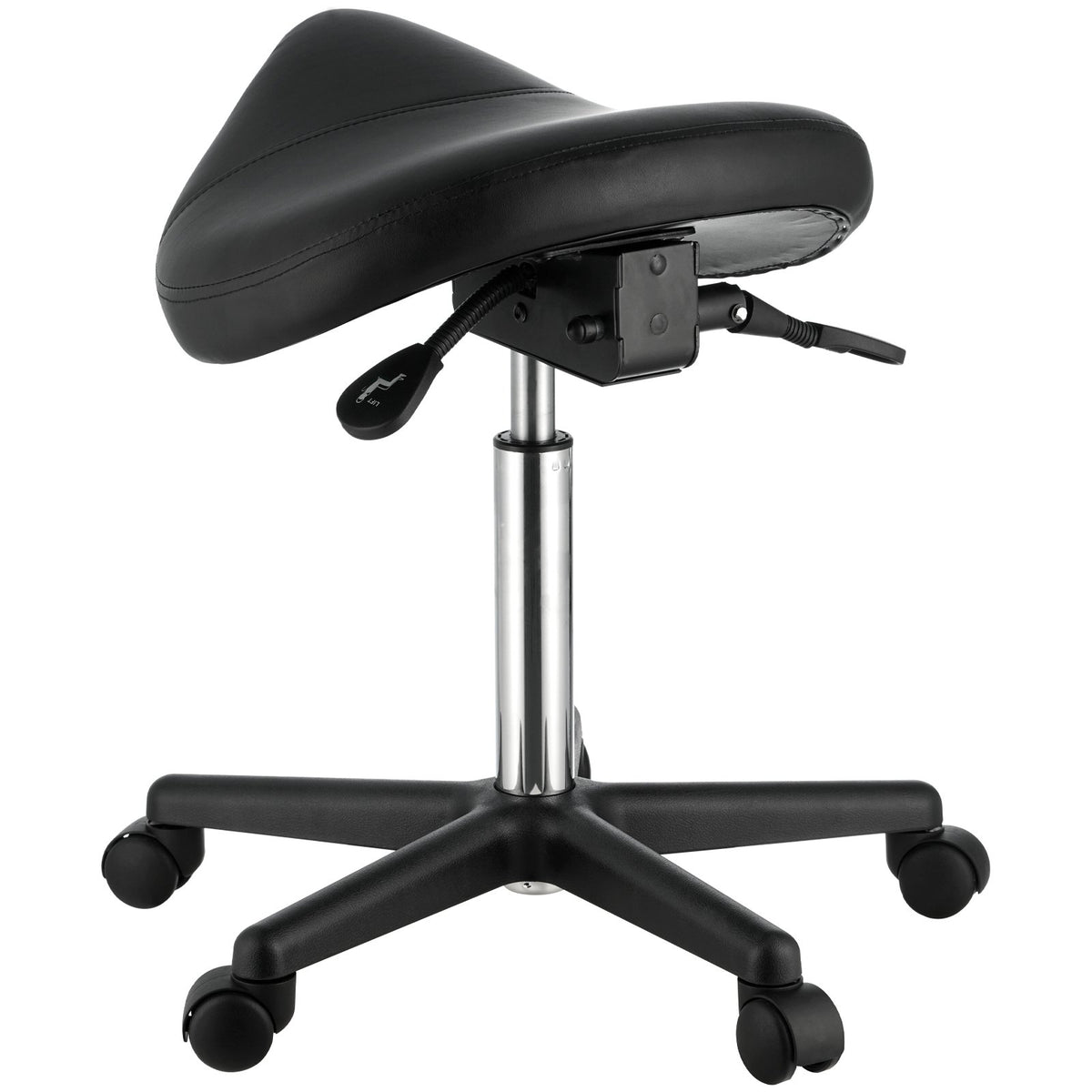 VEVOR Saddle Stool with Wheels, 400 LBS Weight Capacity Ergonomic Rolling Saddle Stool, Height Adjustable Thickened PU Leather Swivel Saddle Stools Chair for Salon, Spa, Tattoo, Clinic, Black
