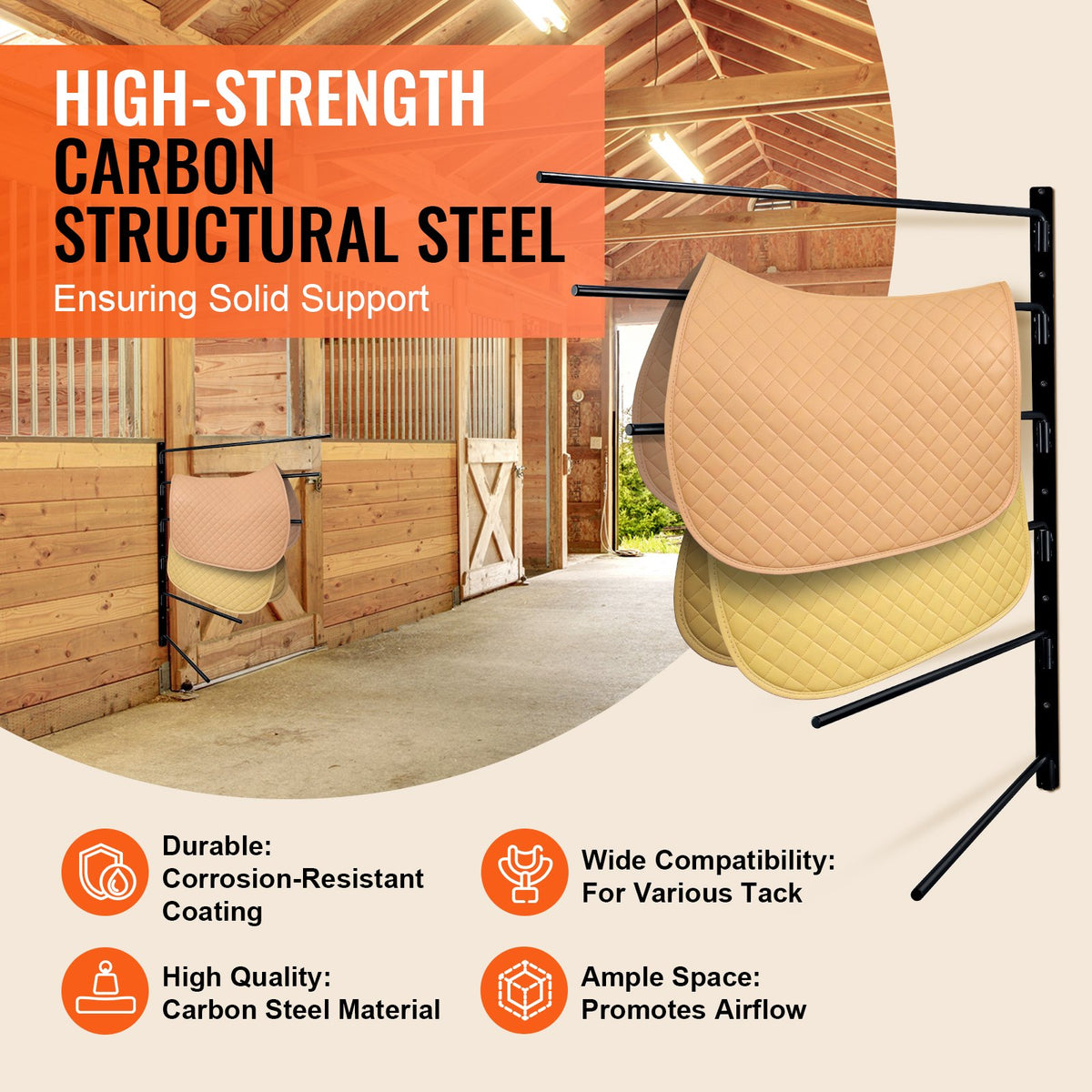 VEVOR Wall Mounted Saddle Rack, 30.9 x 29.9 x 5.5 in, Swing Out Saddle Holder, Six Tiers Horse Saddle Stand, Space Saving Horse Pad and Blanket Rack for Tack Room Organization Trailer Accessories