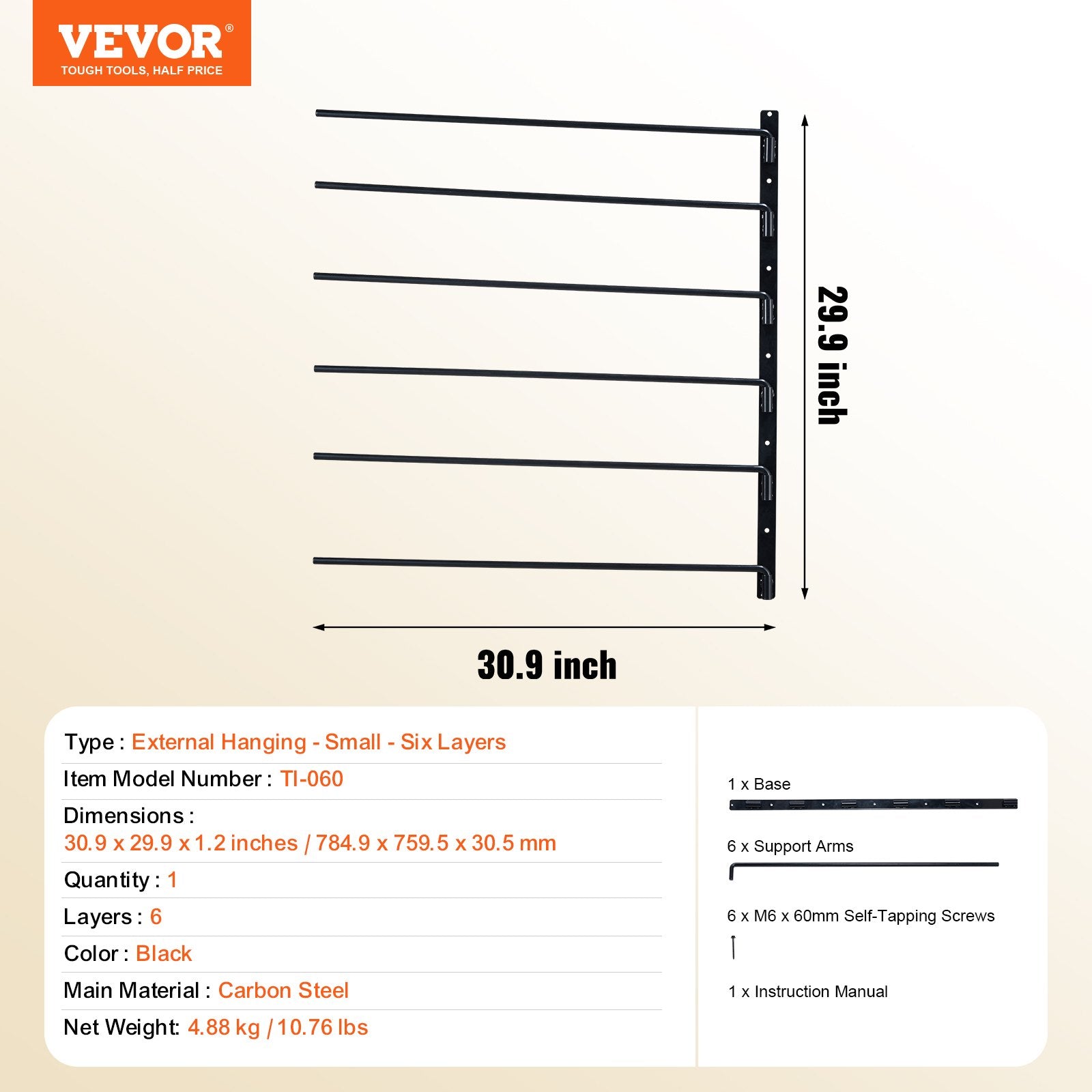 VEVOR Wall Mounted Saddle Rack, 30.9 x 29.9 x 5.5 in, Swing Out Saddle Holder, Six Tiers Horse Saddle Stand, Space Saving Horse Pad and Blanket Rack for Tack Room Organization Trailer Accessories