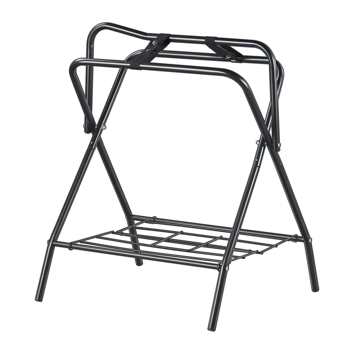Folding Saddle Rack, 28 x 19 x 37.5 in, Freestanding Horse Saddle Stand, Portable Horse Blanket Holder, Heavy Duty Steel Saddle Rack for English & Western Saddles, Tack Storage, Black