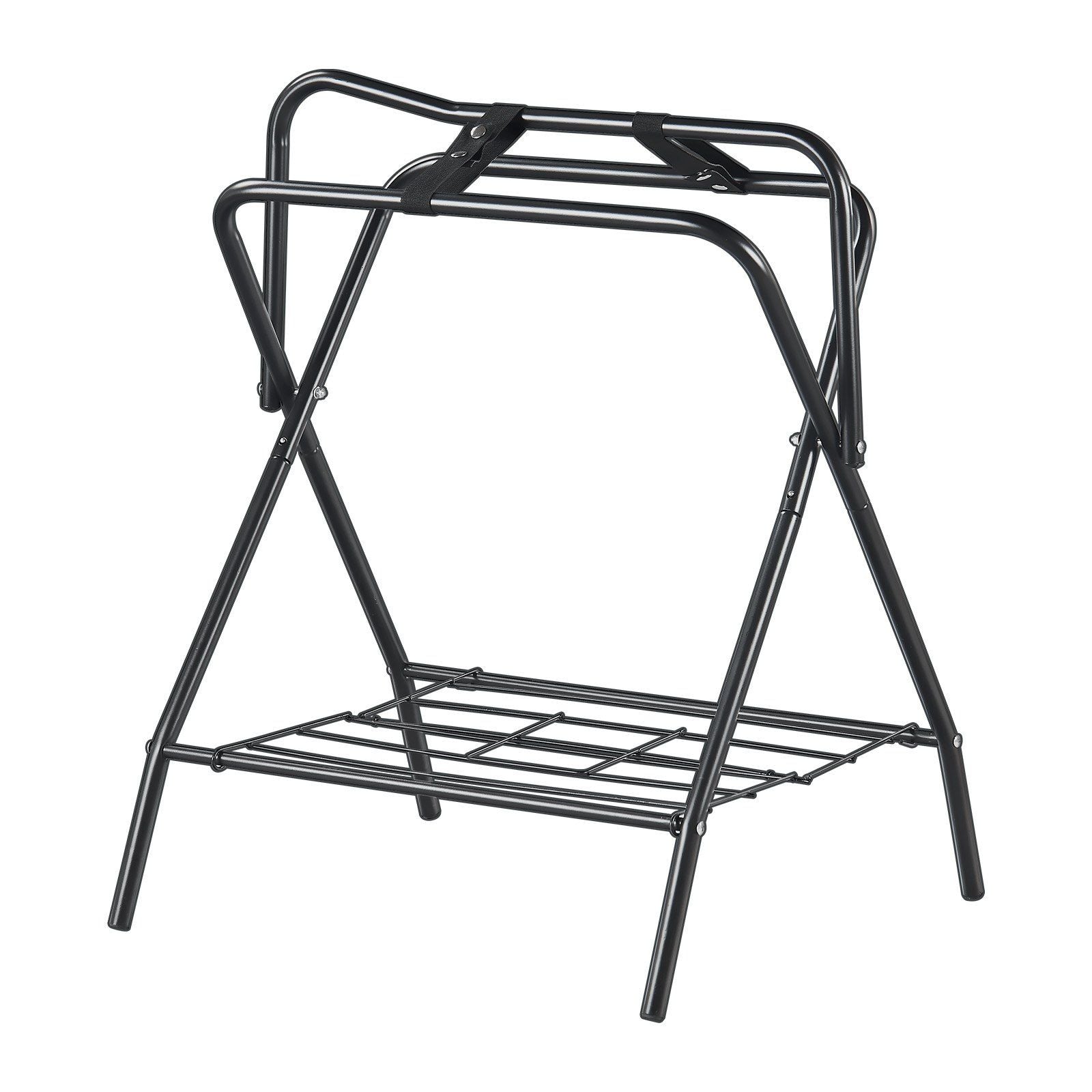 Folding Saddle Rack, 28 x 19 x 37.5 in, Freestanding Horse Saddle Stand, Portable Horse Blanket Holder, Heavy Duty Steel Saddle Rack for English & Western Saddles, Tack Storage, Black