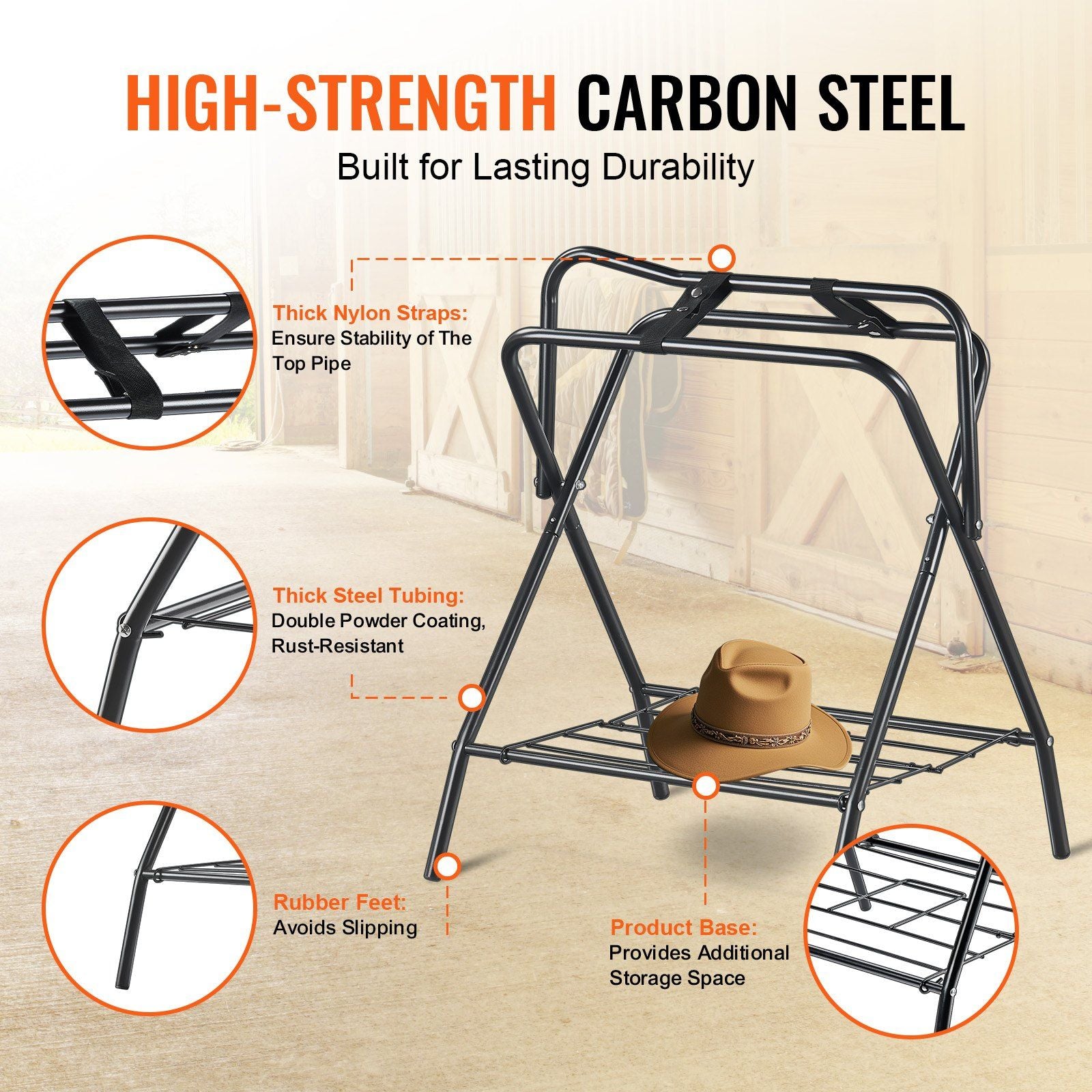 Folding Saddle Rack, 28 x 19 x 37.5 in, 2 Packs Freestanding Horse Saddle Stand, Portable Horse Blanket Holder, Heavy Duty Steel Saddle Rack for English & Western Saddles, Tack Storage, Black
