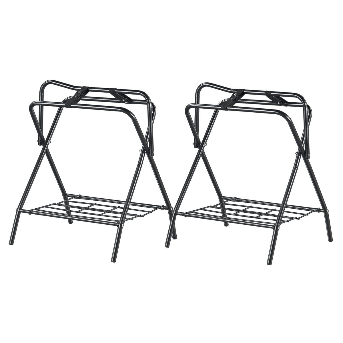 Folding Saddle Rack, 28 x 19 x 37.5 in, 2 Packs Freestanding Horse Saddle Stand, Portable Horse Blanket Holder, Heavy Duty Steel Saddle Rack for English & Western Saddles, Tack Storage, Black