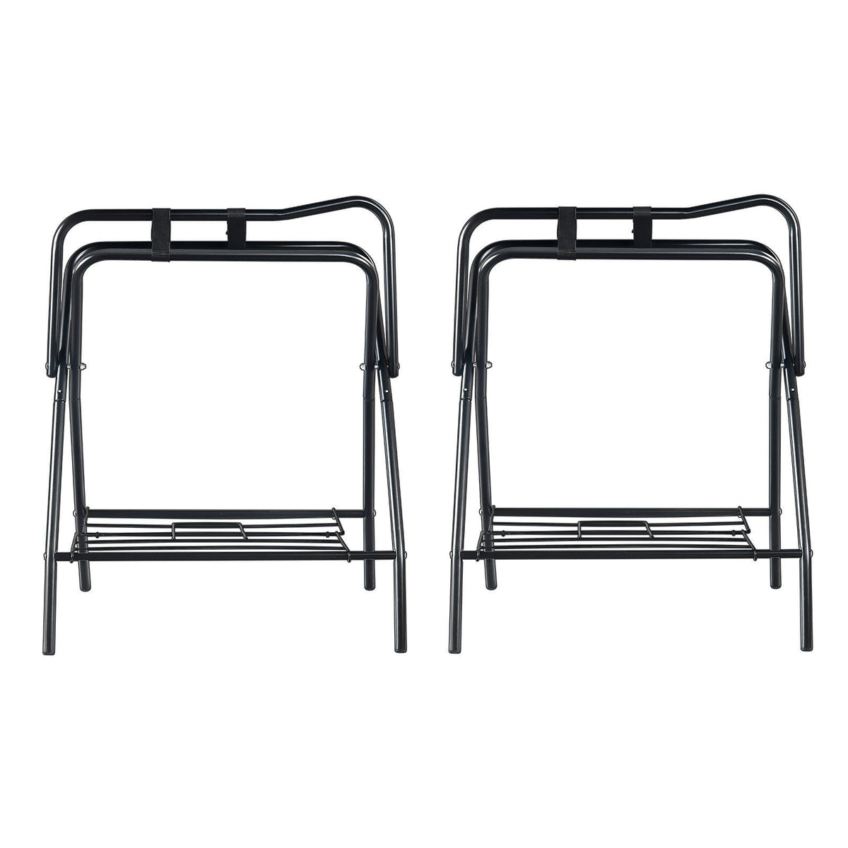 Folding Saddle Rack, 28 x 19 x 37.5 in, 2 Packs Freestanding Horse Saddle Stand, Portable Horse Blanket Holder, Heavy Duty Steel Saddle Rack for English & Western Saddles, Tack Storage, Black
