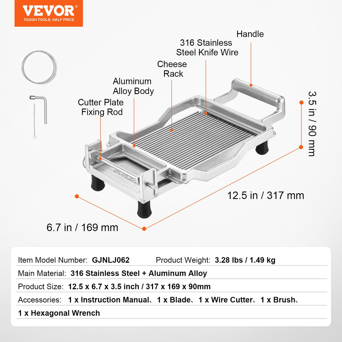 VEVOR Cheese Cutter with Wire, 0.2" Ultra-Thin Cheeser Butter Cutting Blade, Detachable Cheese Slicer Wire, Aluminum Alloy Commercial Cheese Slicer with 316 Stainless Steel Knife Wire, Kitchen Cooking