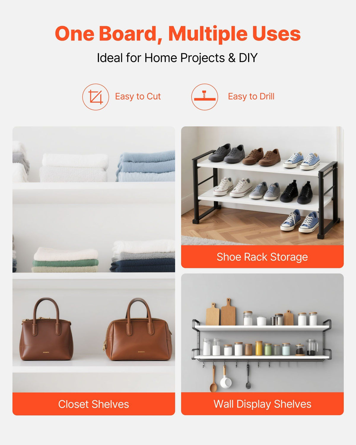 Melamine Shelves, 2 Piece, Wooden Cabinet Shelves Cut to Size for Closet System, Replacement Cabinet Shelf, Versatile Use Wardrobe Board for Closets, Cabinets, or any custom Shelving Needs