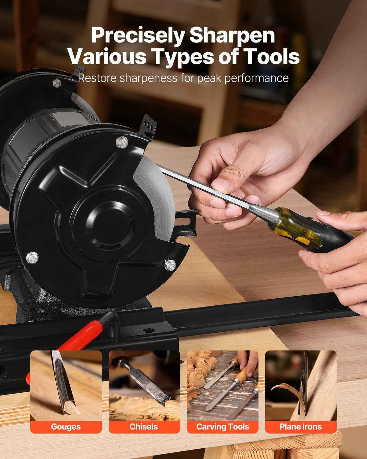 Multi-Grind Sharpening System, Vari-Grind Pro Sharpening Jig Kit for 6" & 8" Bench Grinders – with Platform, Long Support Arm & Fingernail Gouge Jig, for Chisels, Woodturning, Plane Irons