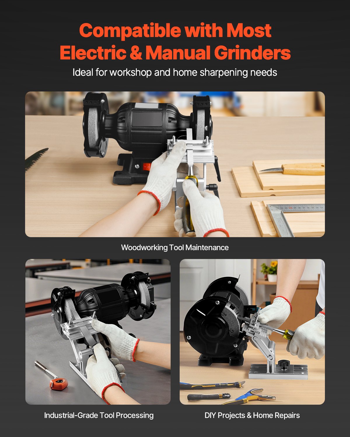 VEVOR Sharpening Tool Rest Jig, Adjustable Replacement Tool Rest Sharpening Jig for 6" or 8" (152 mm or 203 mm) Bench Grinders – with Flat Miter Slide for 0–2.5 inch (0–64 mm) Wide Blades and Chisels