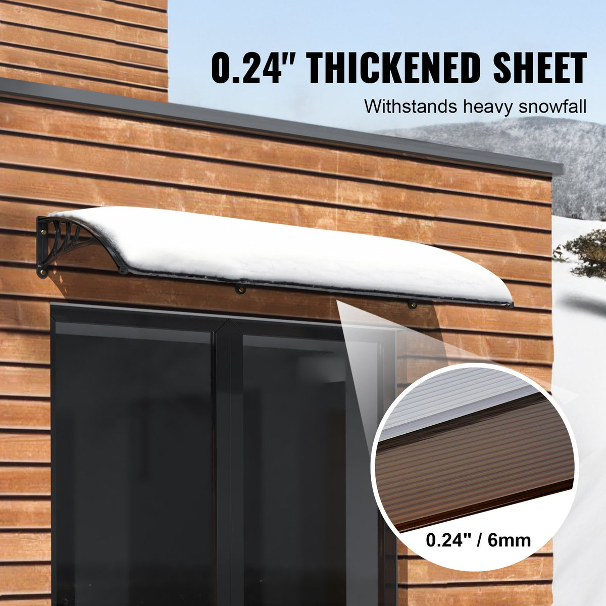 VEVOR Window Door Awning Canopy 965 x 1987 mm, UPF 50+ Polycarbonate Entry Door Outdoor Window Awning Exterior, Front Door Overhang Awning for Sun Shutter, UV, Rain, Snow Protection, Hollow Sheet