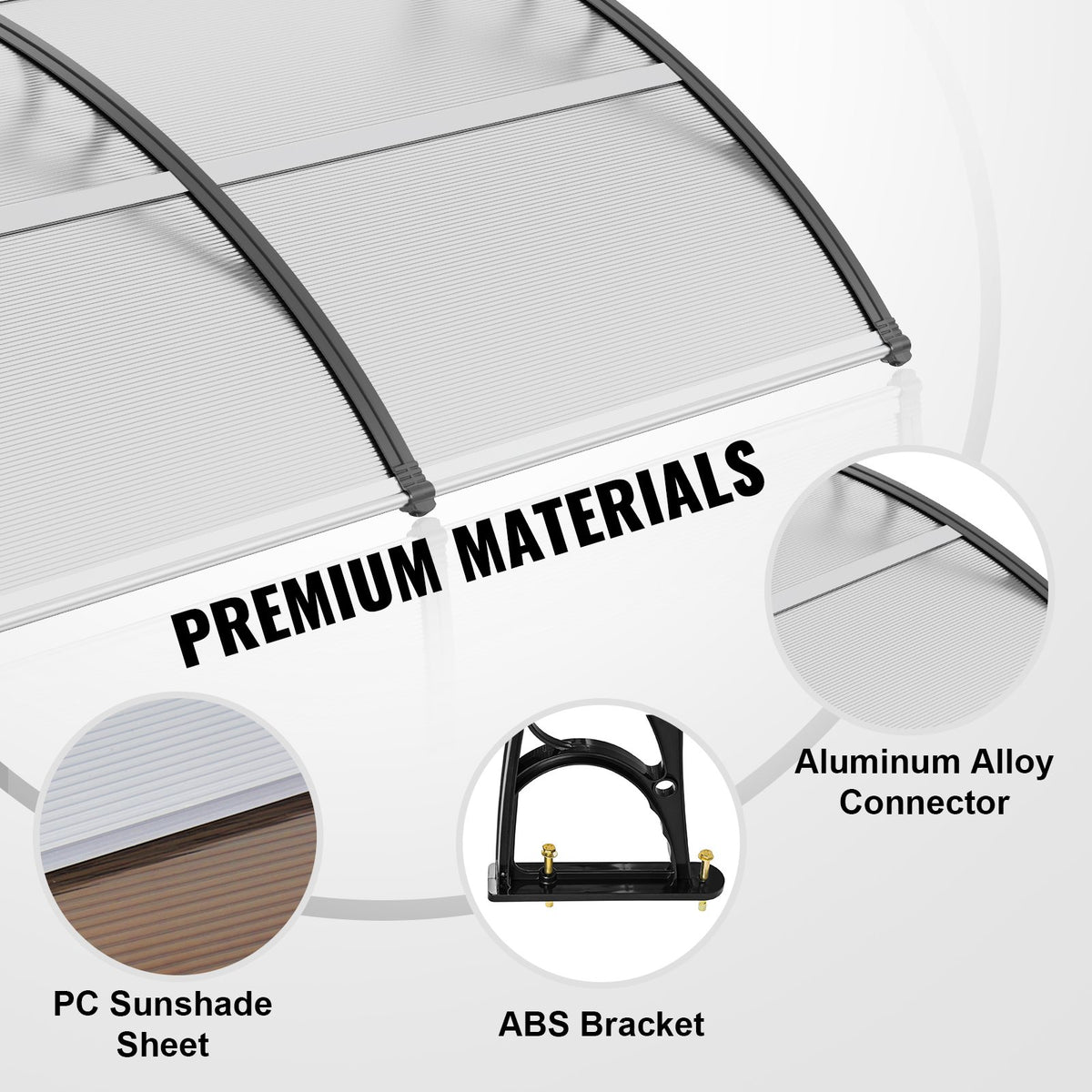 VEVOR Window Door Awning Canopy 965 x 1987 mm, UPF 50+ Polycarbonate Entry Door Outdoor Window Awning Exterior, Front Door Overhang Awning for Sun Shutter, UV, Rain, Snow Protection, Hollow Sheet
