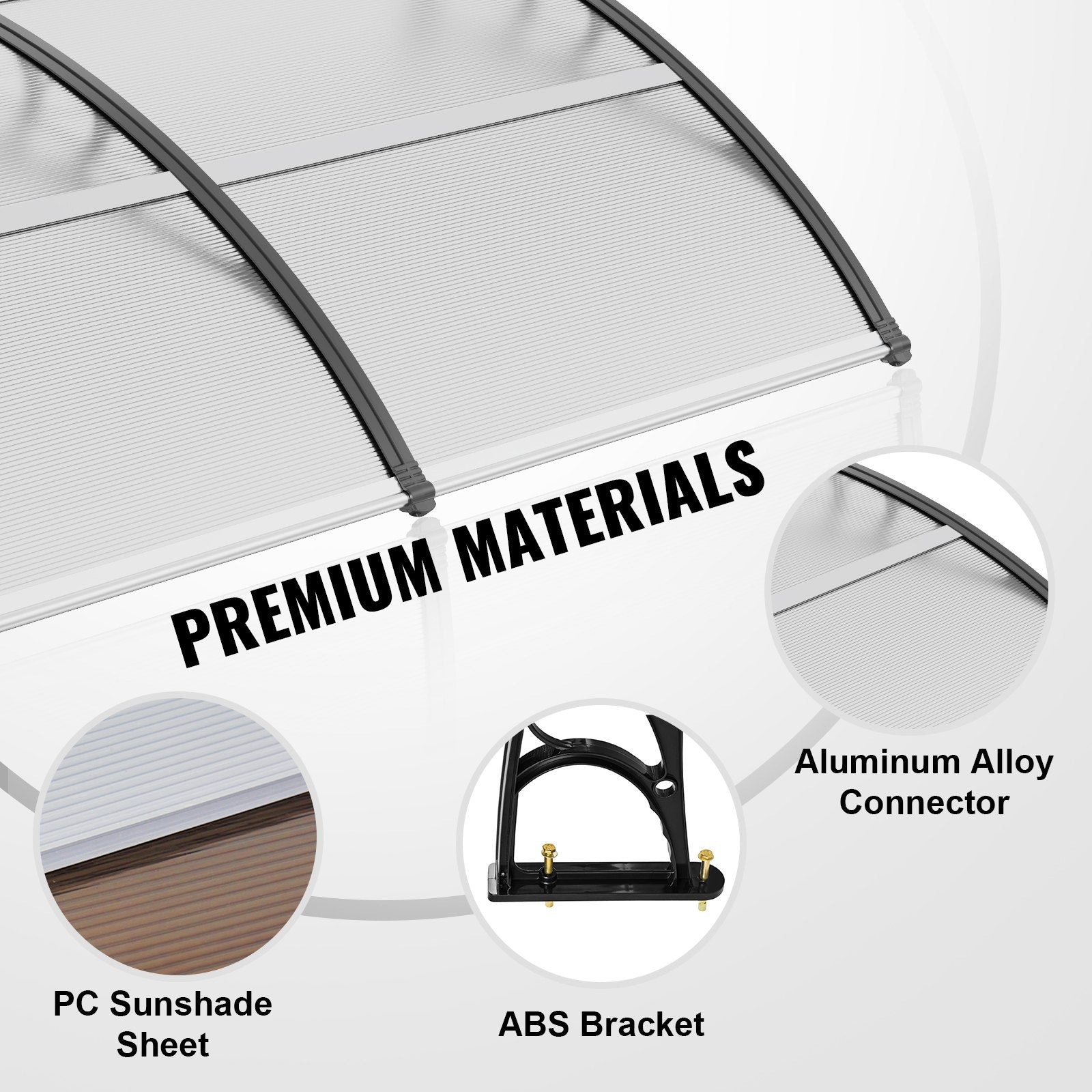 VEVOR Window Door Awning Canopy 965 x 1987 mm, UPF 50+ Polycarbonate Entry Door Outdoor Window Awning Exterior, Front Door Overhang Awning for Sun Shutter, UV, Rain, Snow Protection, Hollow Sheet