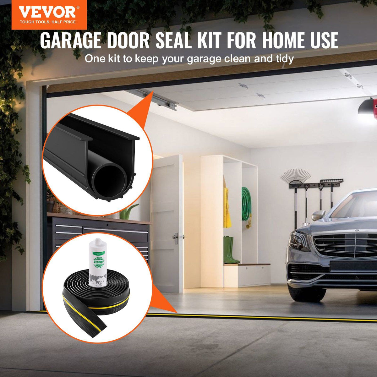 Garage Door Threshold and Bottom Seals Kit, 20 FT U Shape+O Ring Universal Garage Door Bottom Seal Weatherstrip PVC, Combine with Weatherproof Garage Threshold Seal Strip with Adhesive, Black
