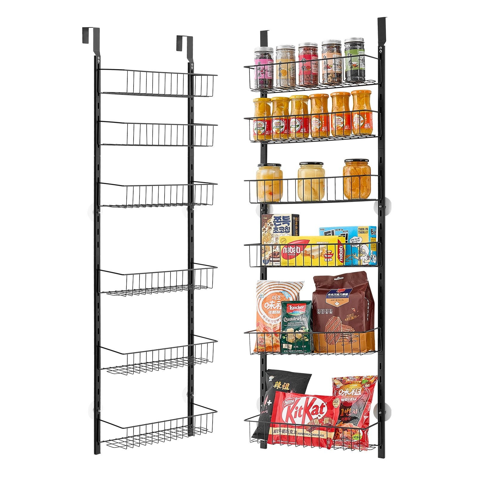 VEVOR Over the Door Pantry Organizer, 6-Tier Pantry Organization and Storage, Heavy-Duty Steel Hanging Spice Rack, Adjustable Wall Seasoning Shelves, for Home Kitchen Laundry Room Bathroom, Black
